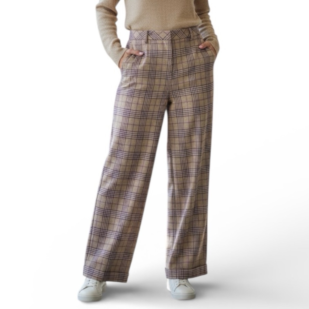 Ann Taylor Loft Wool Blend Wide Leg Cuffed Plaid Academia Pants Sz 12P